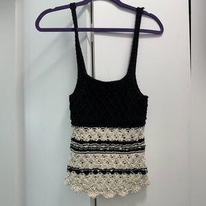 Zara Black and Cream Crochet Knit Tank Camisole